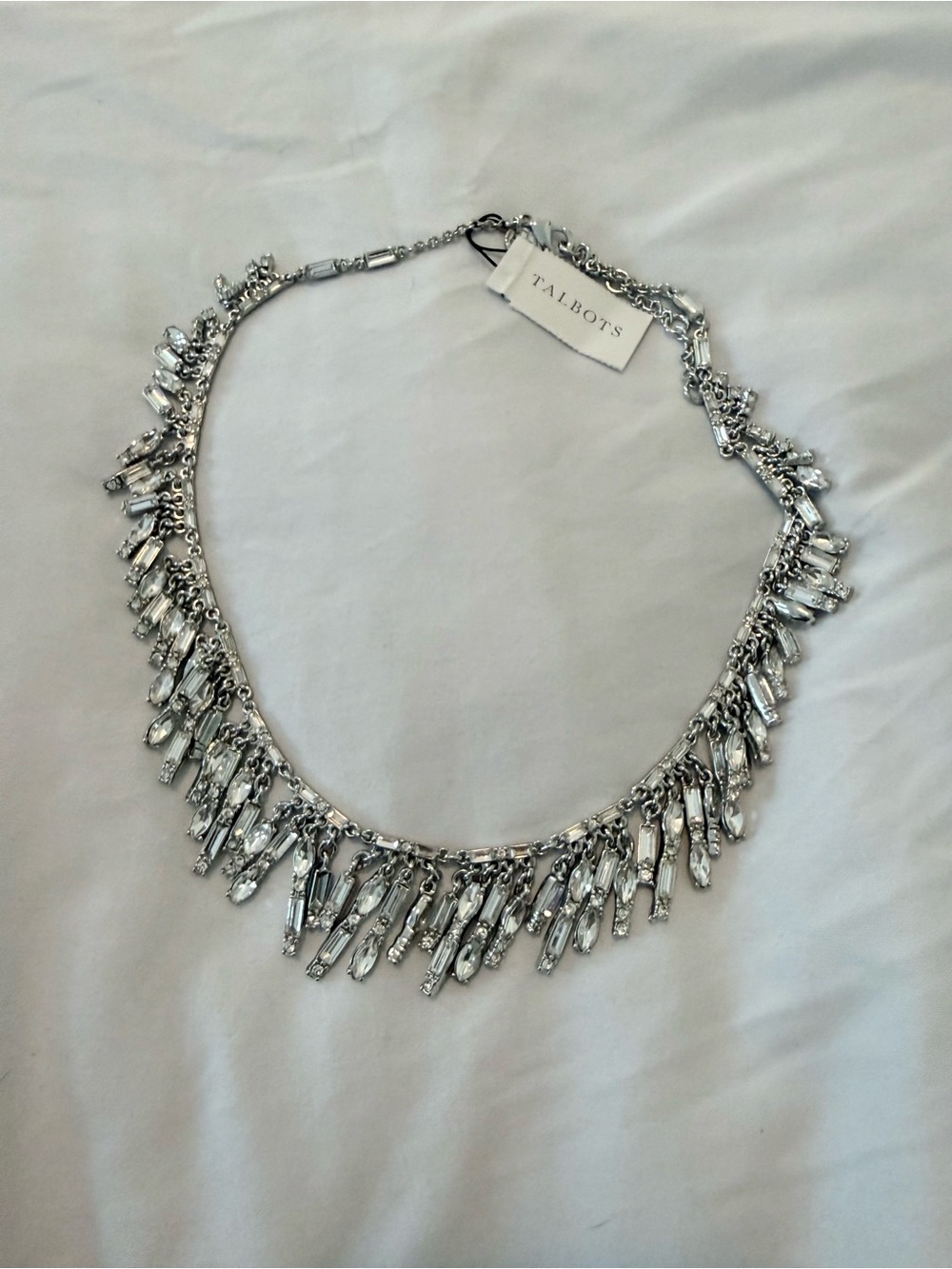Talbots Silver Crystal Fringe Statement Necklace